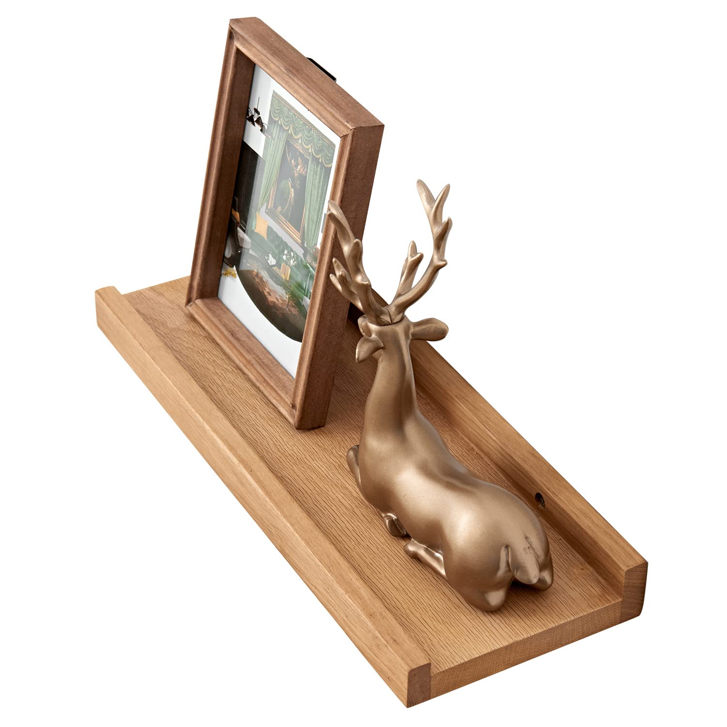 OAKERLAND Wooden Floating Shelves for Wall, 16 inch Solid Oak Picture Ledge Shelf Wall Mounted Oak Display Shelf for Home,Office,Bedroom,Living Room,Bathroom,Kitchen