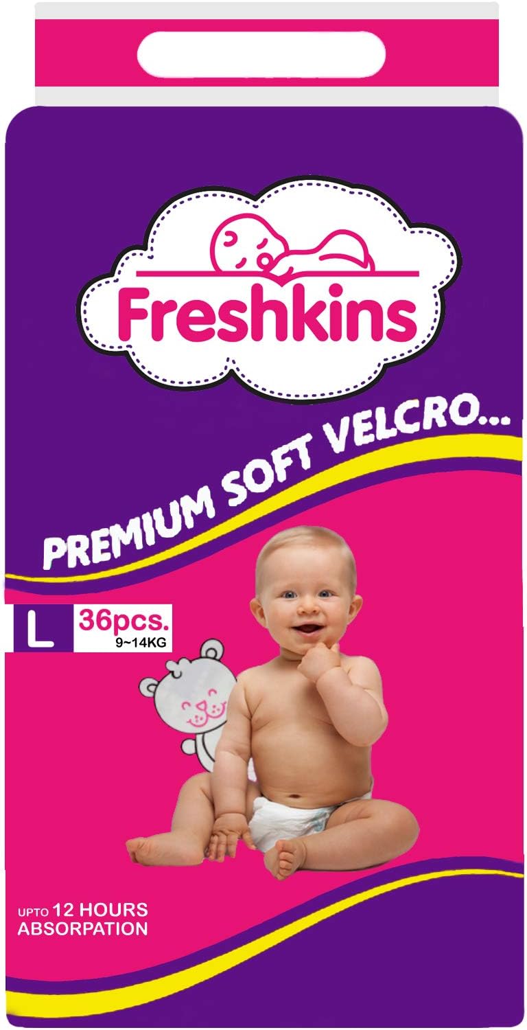Freshkins Taped Diaper, Large - 36 Unit