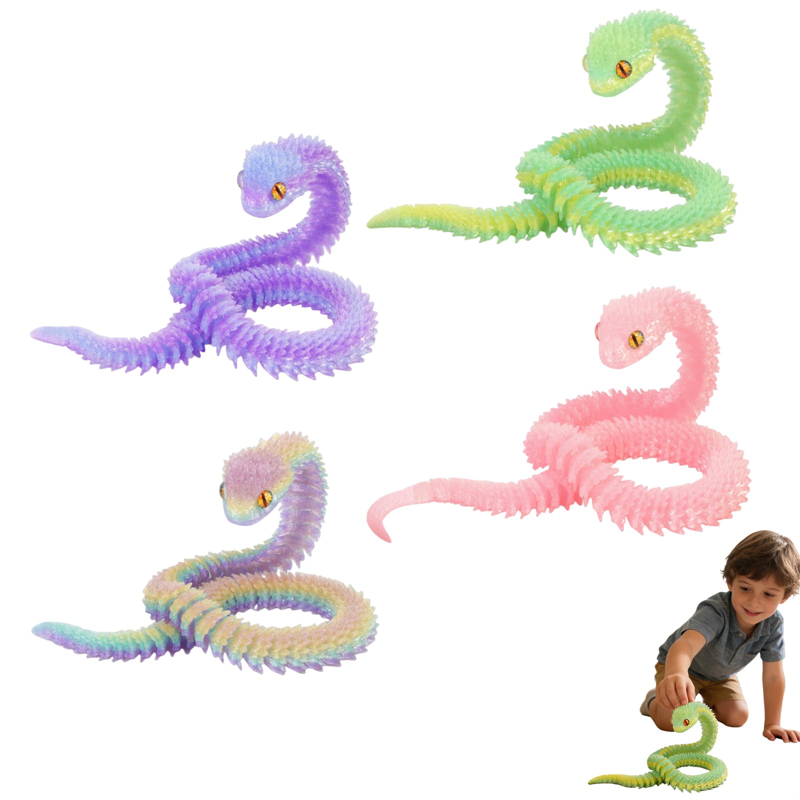 4 PCS 3D Printed Snakes 30cm / 11.81inch Fidget Snake Gradient Color Random Flexible Articulated 3D Snake Models 3D printed animals Realistic Collectible Animal Models for Home Decoration (AA)