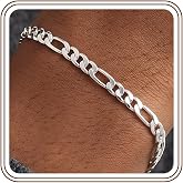 Maxcate 925 Sterling Silver Bracelet for Men 5mm Figaro Link Chain Bracelet | 5mm Figaro Link Chain Bracelet 7 7.5 8 9 Inches, Diamond Cut Sliver Bracelets Gifts for Men Boyfriend Father Husband