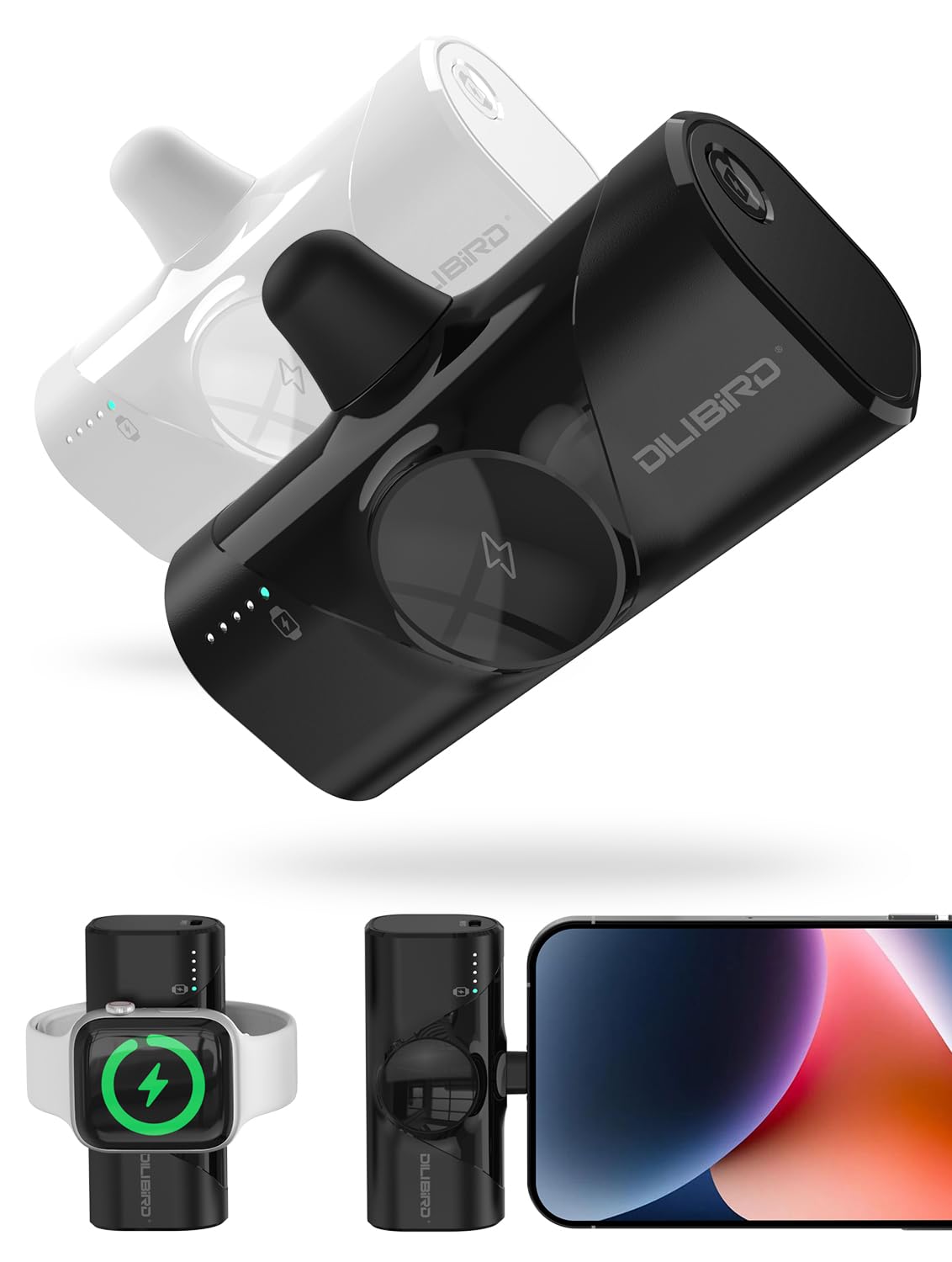 Photo 1 of DILIBIRD Travel Essentials 2PACK Portable Charger for iPhone 14 Charging Battery 4500mAh Mini Power Bank Compatible with Apple Watch 9/Ultra2/8/Ultra/7/6/Se/5/4/3,iPhone 14/13/12/11(Black&White)