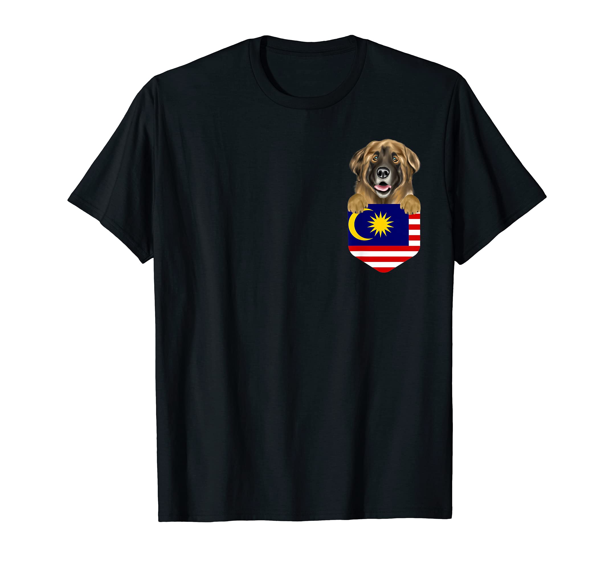 Malaysia Flag Leonberger Dog In Pocket T-Shirt