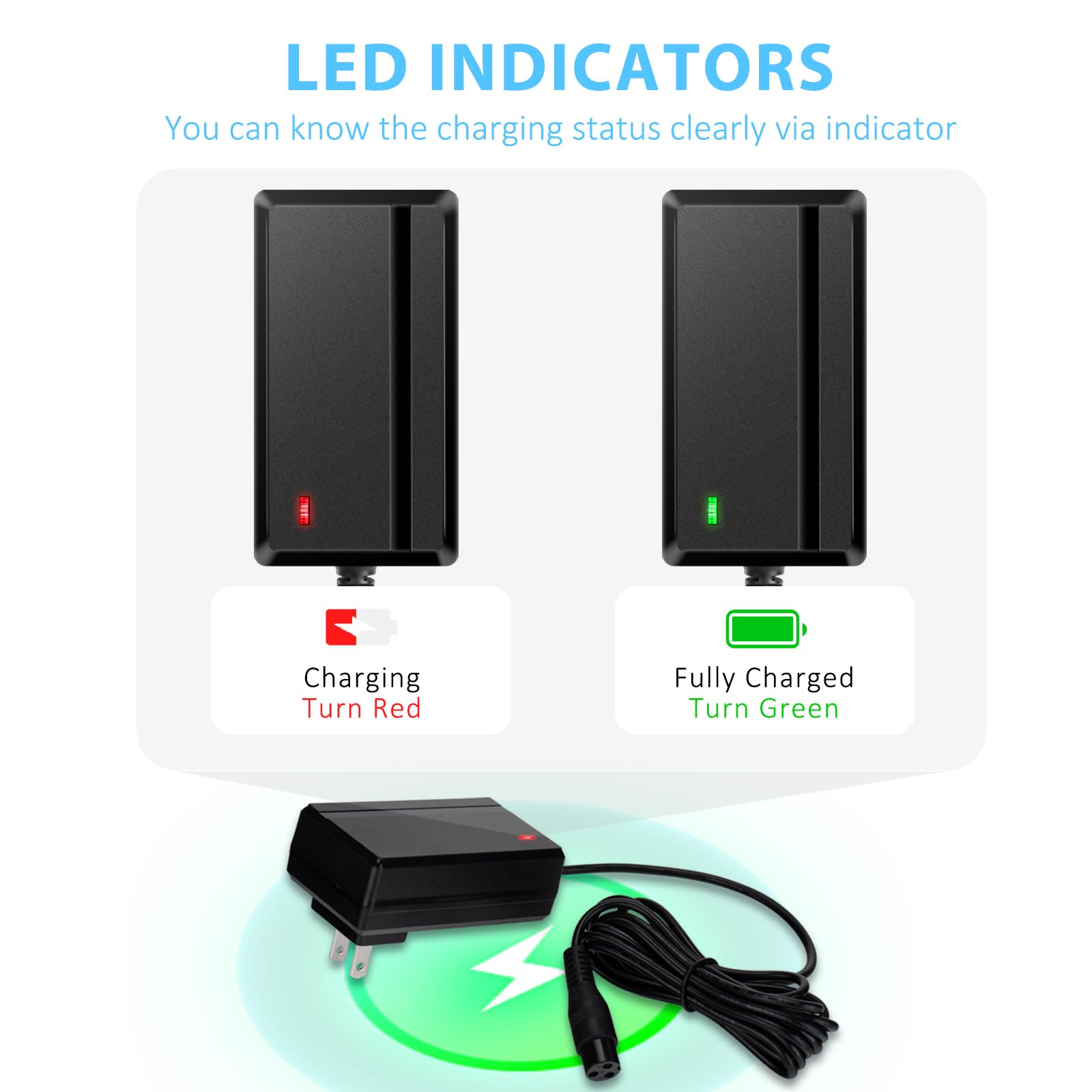 24V Electric Scooter Charger for Razor E300 E200 E150 E125 E100 MX350 Dirt Bike Pocket Mod Sports Mod Dirt Quad Motorcycle Razor Scooter Charger 3-Prong Inline Female Electric Battery Power Cord