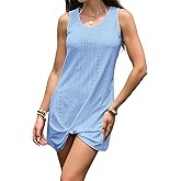 Beach Vacation Clothes for Women Swimsuit Coverup for Women Beach Fashion Eyelet Sleeveless Twisted Mini Dress