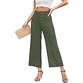 Famulily Womens Linen Pants for Summer Button Down Wide Leg Cropped Pants Casual Capri Pants with Pockets