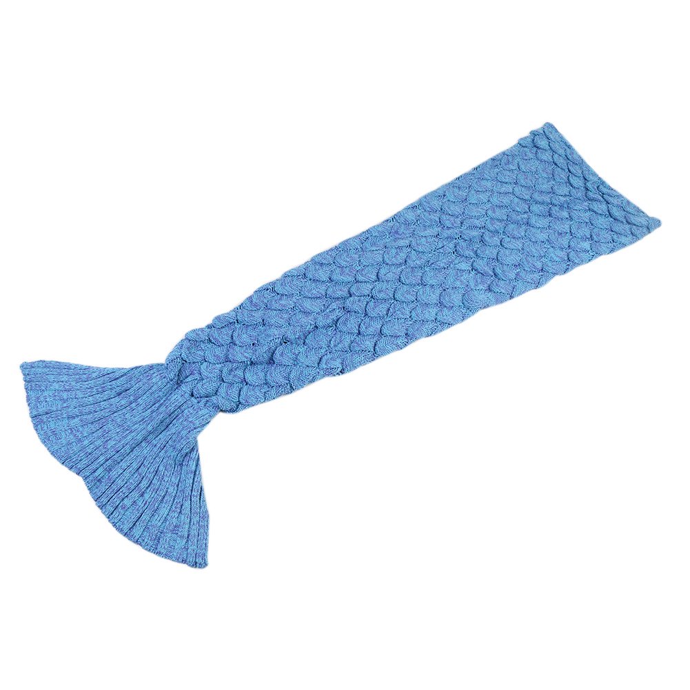 Awkli Warm Mermaid Tail Blanket Crochet Super Soft Comfortable Suitable for All Seasons Sleeping,Reading,Watching, Working,Sofa Blankets Gift for Mother Day, Halloween, Thanks Giving Day (Blue)