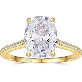 BAGUTTA PAVONE 2CT CZ Oval Cut Engagement Rings for Women,Women’s 925 Sterling Silver Solitaire Wedding Bands Engagement Promise Rings for Her with 18K Yellow Gold Plated Size 5