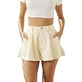 Verdusa Women's Elastic High Waist Pleated Wide Leg Shorts with Pocket