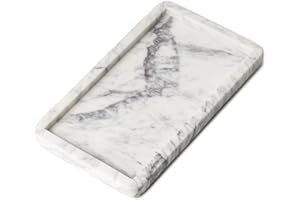 Cork & Mill Marble Tray for Bathroom Countertop, Kitchen Counter, or Catchall - 8 3/4" x 5" Small Rectangular Vanity Tray for Skincare or Perfume - Handcrafted Natural White Marble Stone Organizer