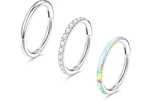 STALIGUE 3pcs Nose Rings Hoops - 316L Surgical Steel Hinged Nose Hoops 16G/18G/20G CZ Clicker Septum Nose Ring Lip Helix Cartilage Hoop Earring Daith Rook Conch Body Piercing Jewelry for Women Men 8mm 10mm