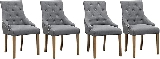 Amazon Com Ansley Hosho Gray Dining Chair Set 4 Kitchen Chair Accent With Armrest Button Tufted Nailed Trim 4 Chair Dining Set Modern Fabric Upholstered Wood Legs For Dining Room Living Room Restaurant