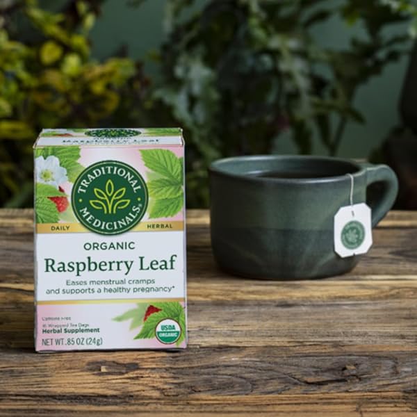 TRADITIONAL MEDICINALS ORGANIC RASPBERRY LEAF HERBAL TEA, EASES MENSTRUAL CRAMPS & SUPPORTS HEALTHY PREGNANCY, (PACK OF 1) – 16 TEA BAGS