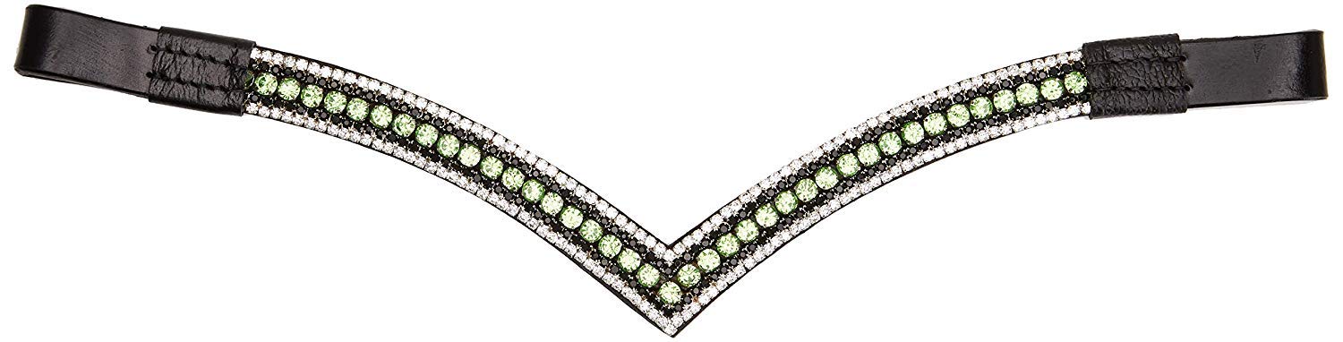 Cwell Equine Bling V Shape 5 Rows Diamante Parrort Green/Clear Crystal Browband Dressage Black (Full 16 Inches)