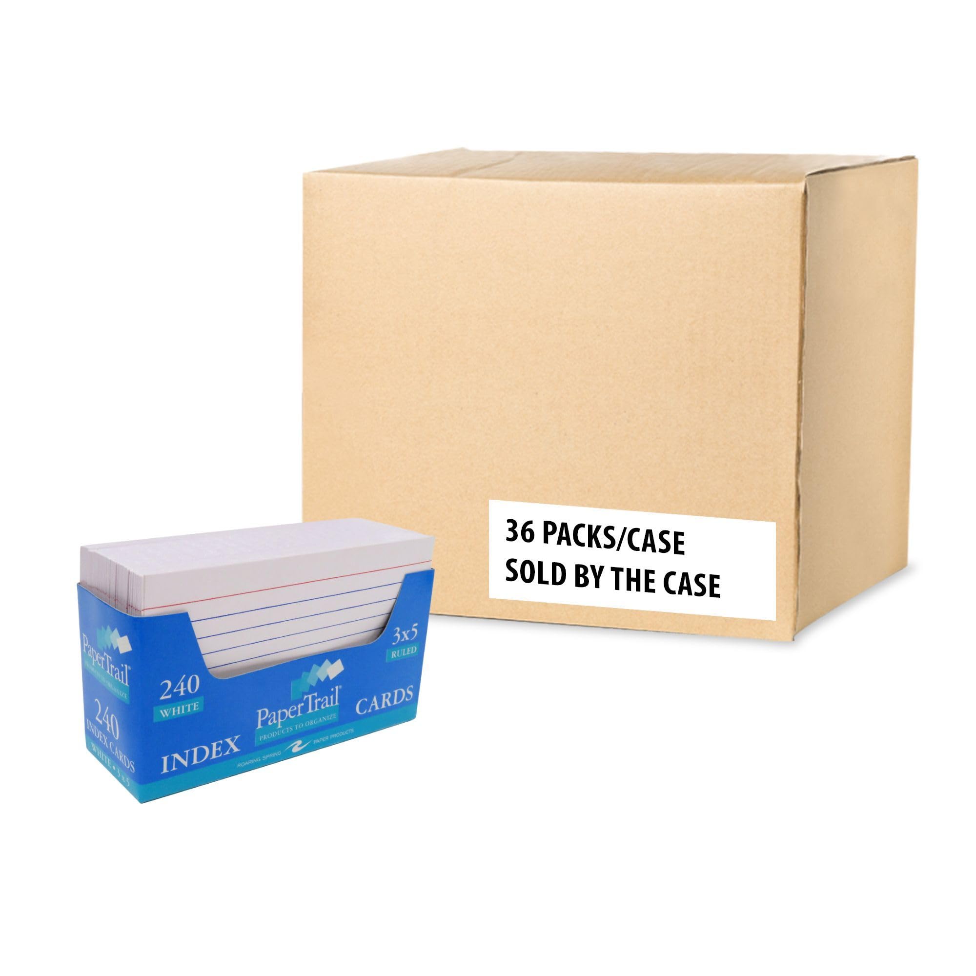 Roaring Spring 3" x 5" Index Cards, 240 Count, 100 lb. Tag Stock, White Cards are Ruled on Front Side only - Blank Back, Cards come in Convenient Tray Holder (Case of 36) Image