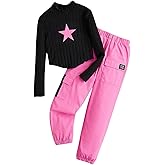 Azmxynol Girls Clothes 2 Piece Outfit Long Sleeve Crop Top + Cargo Pants, Tween Fall Clothing Set, Sizes 5-16 Years