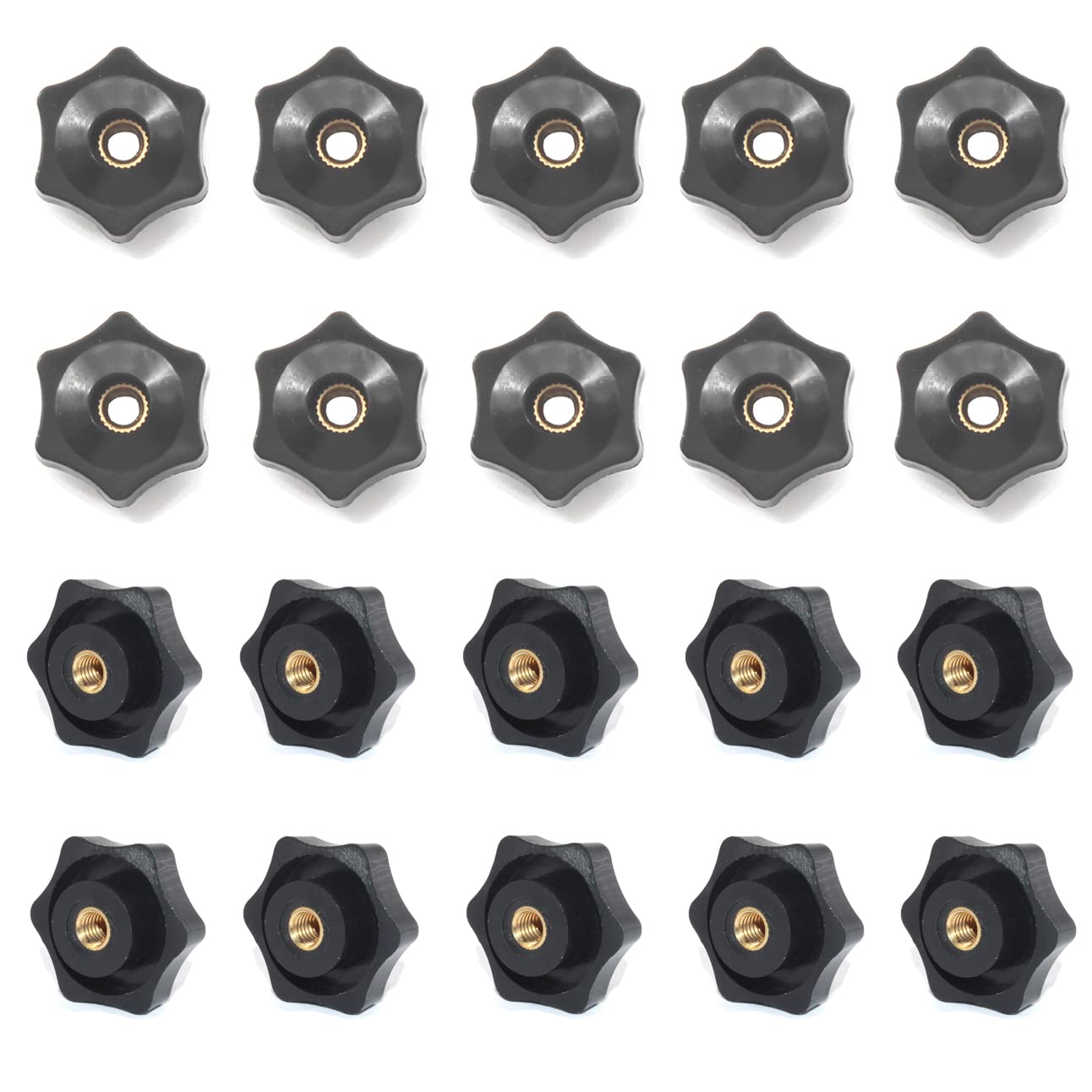 Faspiroty 20Pcs M5 Star Hand Knob Copper Female Thread Hand Tightenging Clamping Knob Black (Hollow)