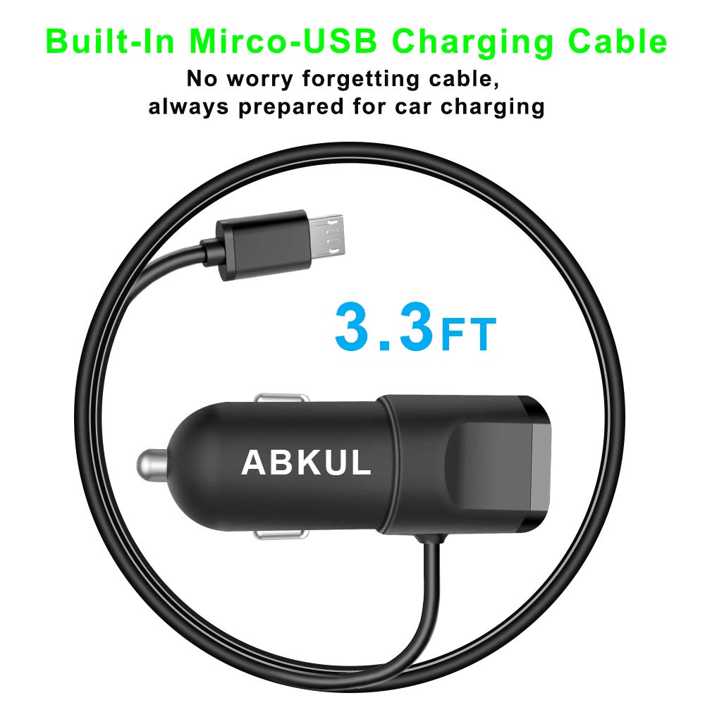 Car Charger, ABKUL 4.8A/24W Dual USB Fast Car Charger with Micro USB Cable, Compatible iPhone Xs Max XR XS X, Galaxy S9 S8, Note9 8, LG, HTC, Nexus 5X 6P, Pixel, iPad Pro/Air 2/Mini and More