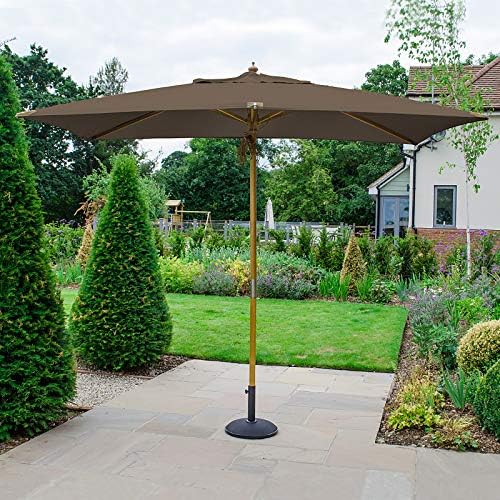 Nova Deluxe 3m X 2m Rectangular Wooden Hardwood Outdoor Garden Patio Umbrella Sun Shade Parasol Taupe With Single Rope Pulley 48mm Pole Amazon Co Uk Garden Outdoors