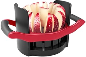 OOKUU Apple Slicer Corer, [Large Size] 16-Blade Heavy Duty Apple Cutter with Base, [Upgraded] Cut Apples All The Way Through, Stainless Steel Ultra-Sharp Blade, Fruit & Vegetable Divider, Wedger, Red