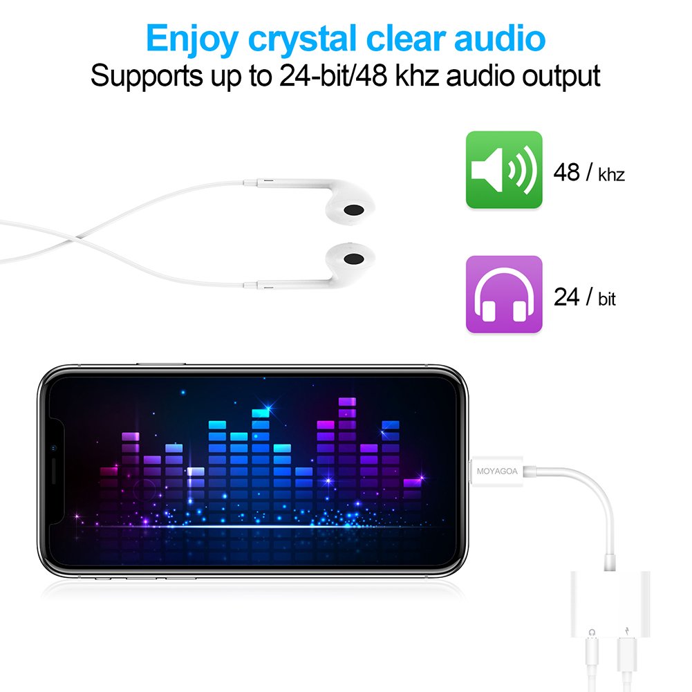 iPhone 8 Lightning Charger Headphone Jack 3.5mm iphone dongle Headphone Audio Adapter 2A Fast Charge Headphone Splitter - Compatible with IOS 11 (no call function or data transfer capability) MOYAGOA