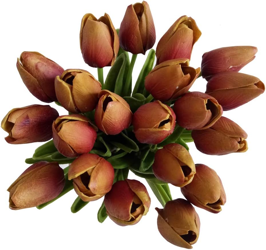 20 Heads Jujube Red PU Artificial Tulip Flower Bouquet Real Touch Flowers Fake Tulips Wedding Flowers Arrangement Home Room Wedding Party Decor