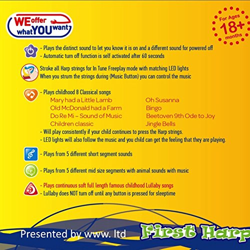 First Harp. Battery Operated Music With Features for Learning and Entertainment for Your Baby and Toddler. Portable Small Size.