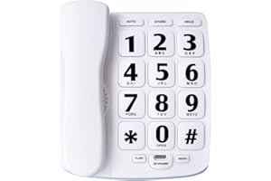 JeKaVis J-P02 Large Button Corded Phone for Elderly with Speakerphone Amplified Phones Support Speed Dial/Wall Mountable, Whi