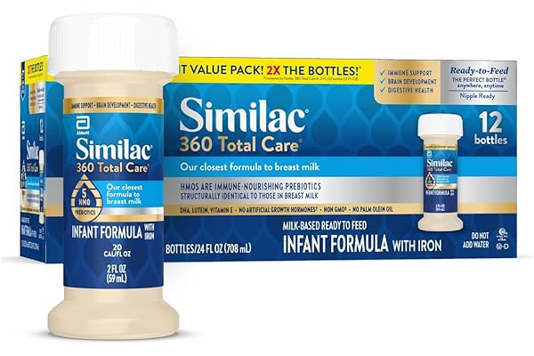 Similac 360 Total Care Ready-to-Feed Baby Formula | 5 HMO prebiotic blend, infant formula to support baby’s immune system, brain development & digestive health, 2-fl-oz, 12 pack