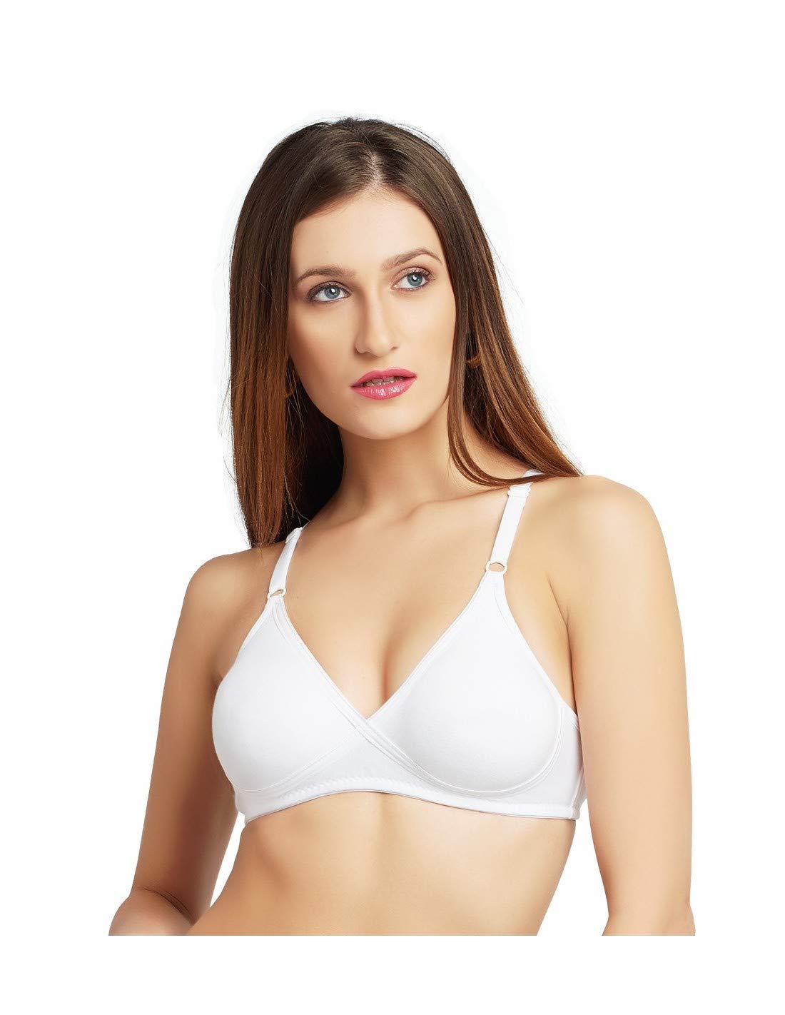 LovableWomen's V-Neck Cotton Seamless Non-Padded Full Coverage Wirefree Adjustable Straps Everyday Bra/T-Shirt Bra- X Bra