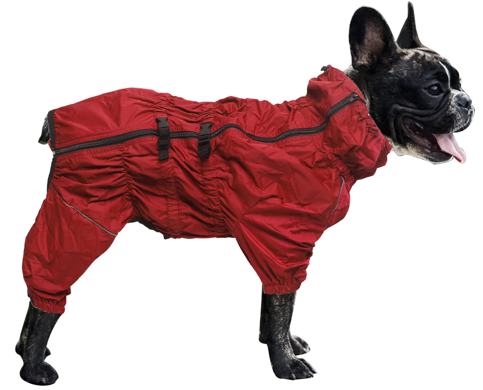 Dog raincoats waterproof dog coats with legs raincoat for dogs reflective stripe dog rain coat for small medium breeds - Red - S โ image 1
