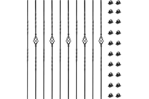 MYEMDAN 10 Pack Staircase Balusters, 1/2" x 44" Hollow Single Basket and Double Twist Iron Balusters for Staircase Indoor，with 20 Swivel Shoes