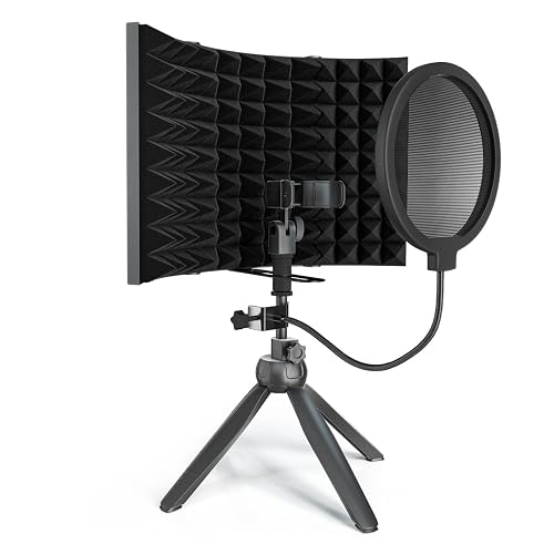 Recording Shield Studio Recording Microphone Isolation Shield with Pop Filter and Metal ...