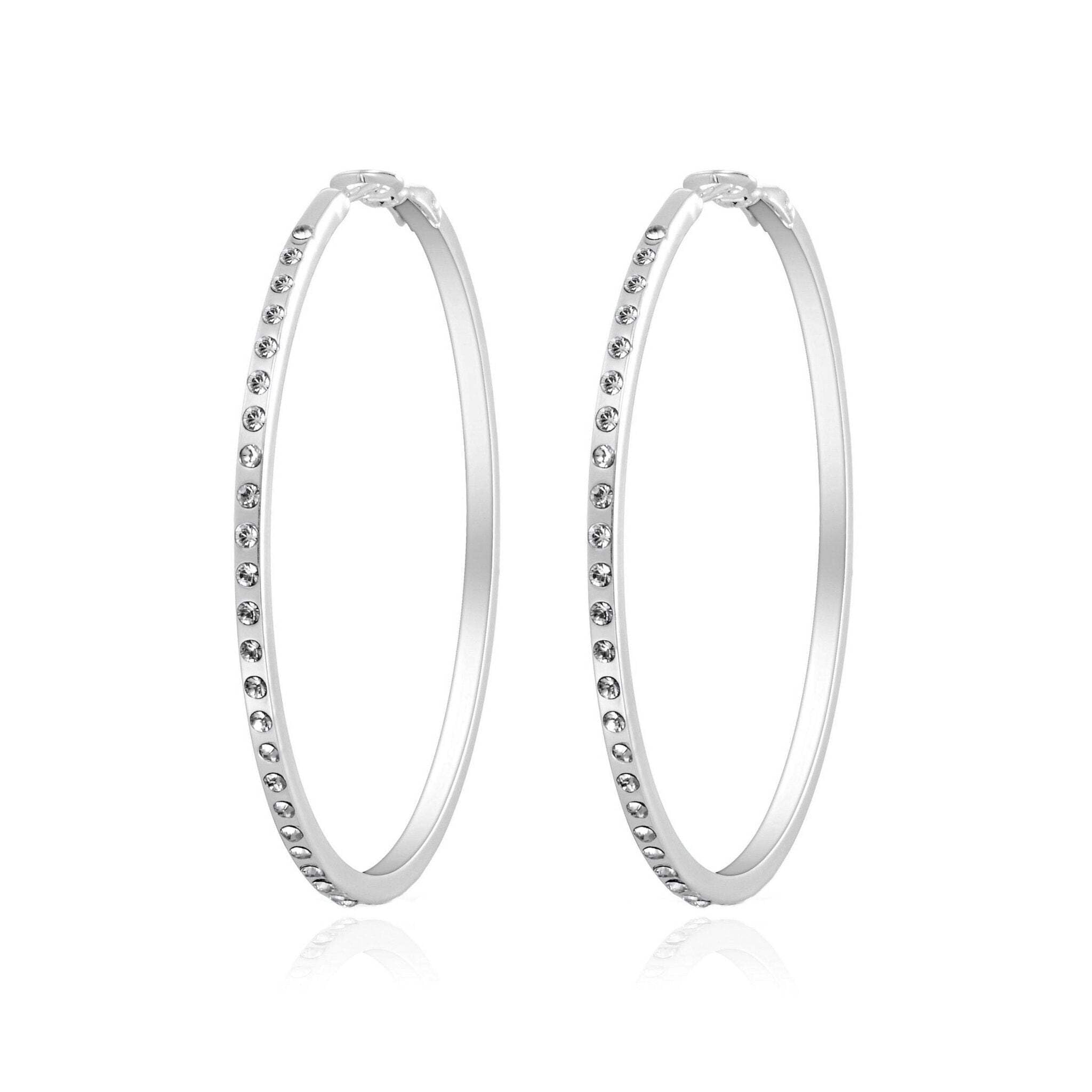 Philip Jones Silver Plated 50mm Hoop Earrings Created with Zircondia® Crystals