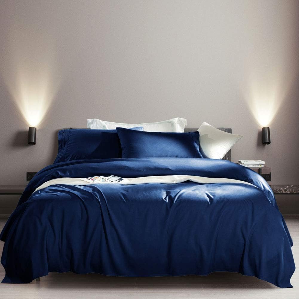 SONORO KATE Bed Sheet Set Super Soft Microfiber 1800 Thread Count Luxury Egyptian Sheets Fit 18-24 Inch Deep Pocket Mattress Wrinkle and Hypoallergenic-6 Piece (Navy Blue, Queen): Home & Kitchen