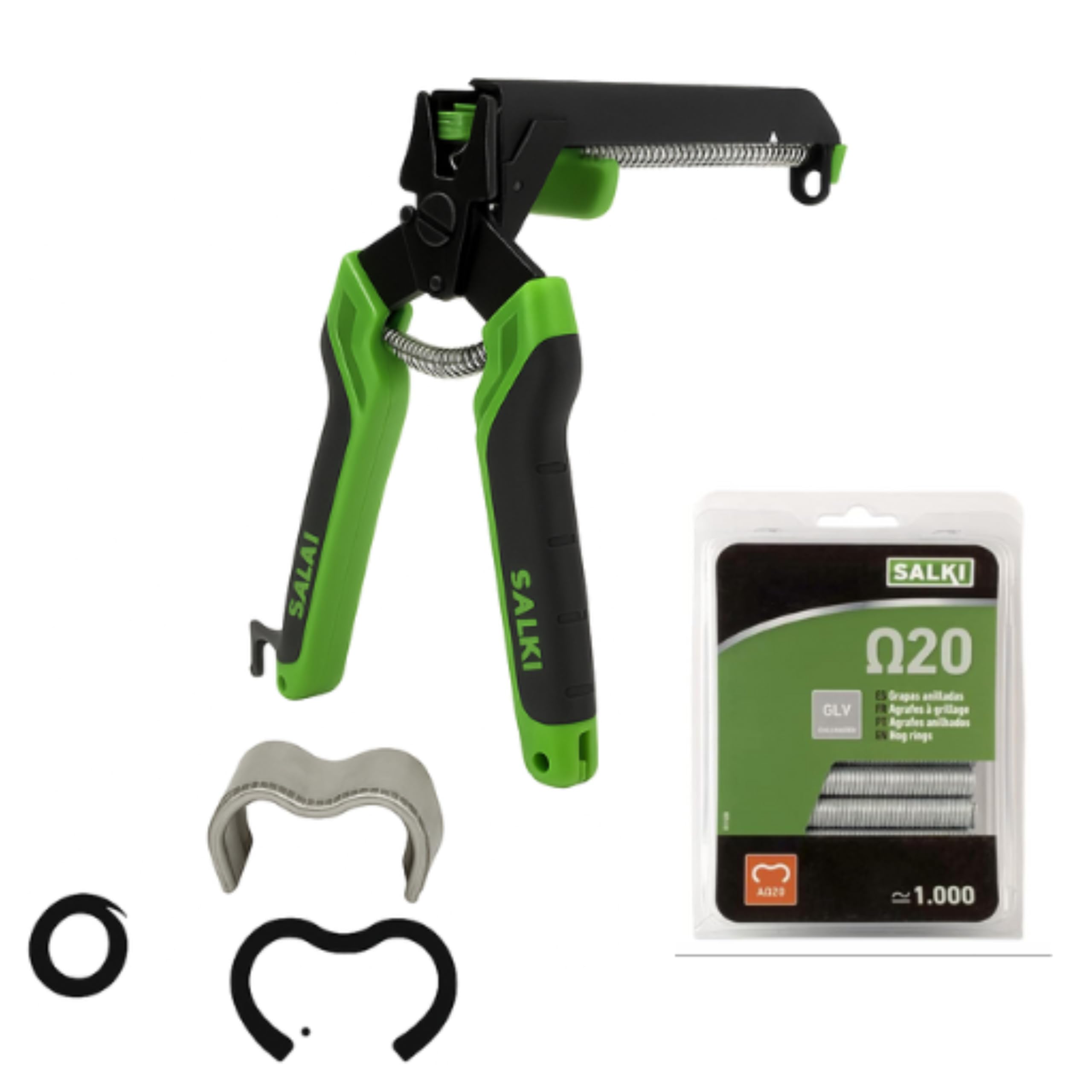 SALKI FSK20C Fencing Stapler Pack – Stapler for Fences and Mesh with Built-in Wire Cutter up to 3 mm Thickness + Blister Pack of 1000 Ω20 Galvanised Staples (3301310PA2)