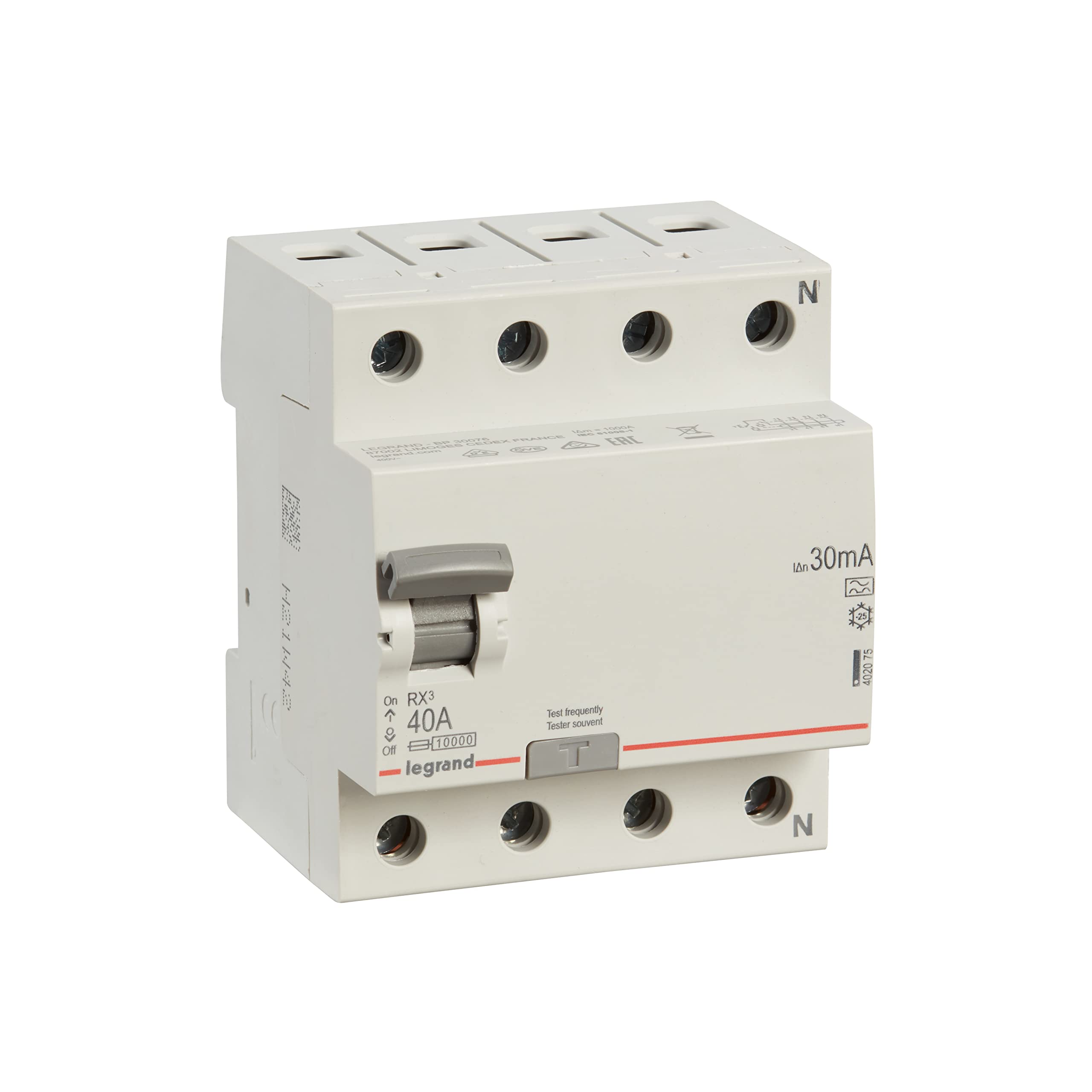 Legrand 402075 FI Circuit Breaker 40 A, 30 mA; Residual Current Circuit Breaker/RCD, 4-Pin - 40 A / 30 mA, 1 Piece