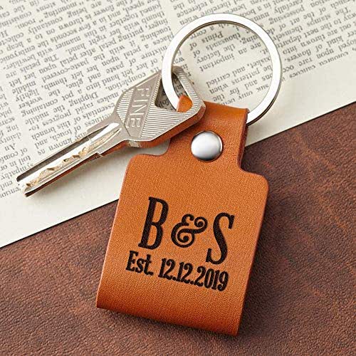 RUGGEDGIFTS Leather Keychain Monogram, Custom Keychain For