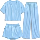 Petite&Me 3-Piece Girls Pajamas Set, Soft Short Sleeve Shirt with Pants & Shorts for Kids Teens