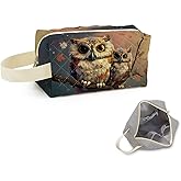 SuoSycorax Owl Printed Quilted Makeup Bag for Women - Velvety Polyester Cosmetic Organizer w/Triple Compartments, Travel & Makeup Brush Holder -1