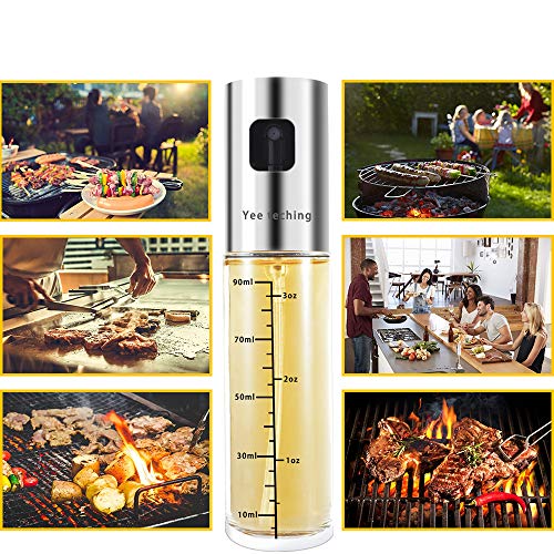 Olive Oil Sprayer Set, Yeeteching 100ml 4 In 1 Oil Dispenser Glass Bottle for in Grilling, Kitchen, Salad,Control Diet-2packs