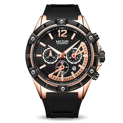 Megir Tough Time Rose Gold Black Chronograph Luxury Watch for Mens & Boys with Free Addic Watch (MN2083GRE-BK)