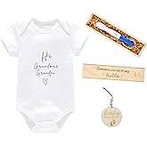 Surprise Pregnancy Announcements for Grandma&Grandpa Pregnancy Test Keepsake Box Wooden Baby Announcement Box Hi Grandma&Grandpa Bodysuit Pregnancy Reveal Baby Gift Sets
