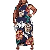 YeGine Oversize Tshirt Dress Plus Size Short Sleeve Maxi Dress with Pockets