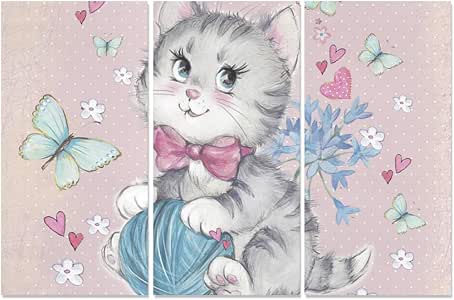 ZXWXNLA 3 Paneles de Pared de Pintura Gatito Divertido Cocina