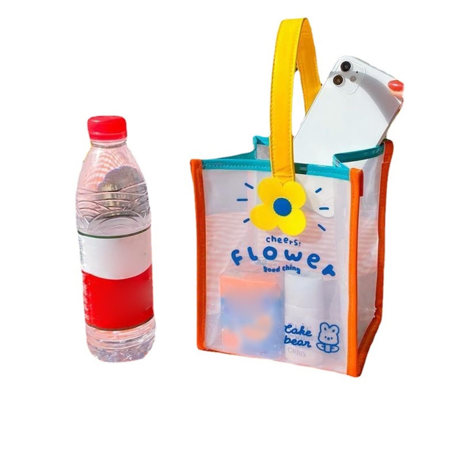 HERCHR Clear Tote Bags, Transparent Totes See Through Clear Handbag Purse Bag Cute Flower PVC Gift Bags for Shopping Wedding Baby Shower Party(S)