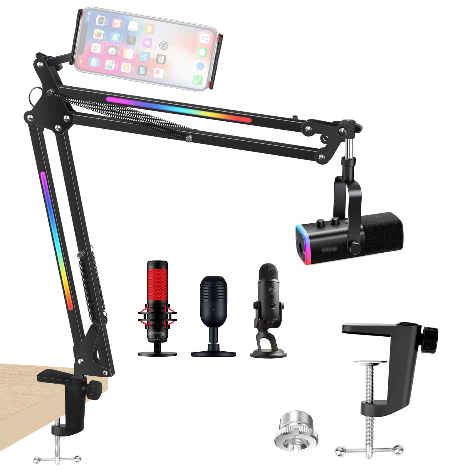 RGB Microphone Boom Arm - Mic Arm for Blue Yeti, HyperX, FIFINE AM8, Razer Seiren Mini and Most Microphone, Mic Stand Desk by YOUSHARES