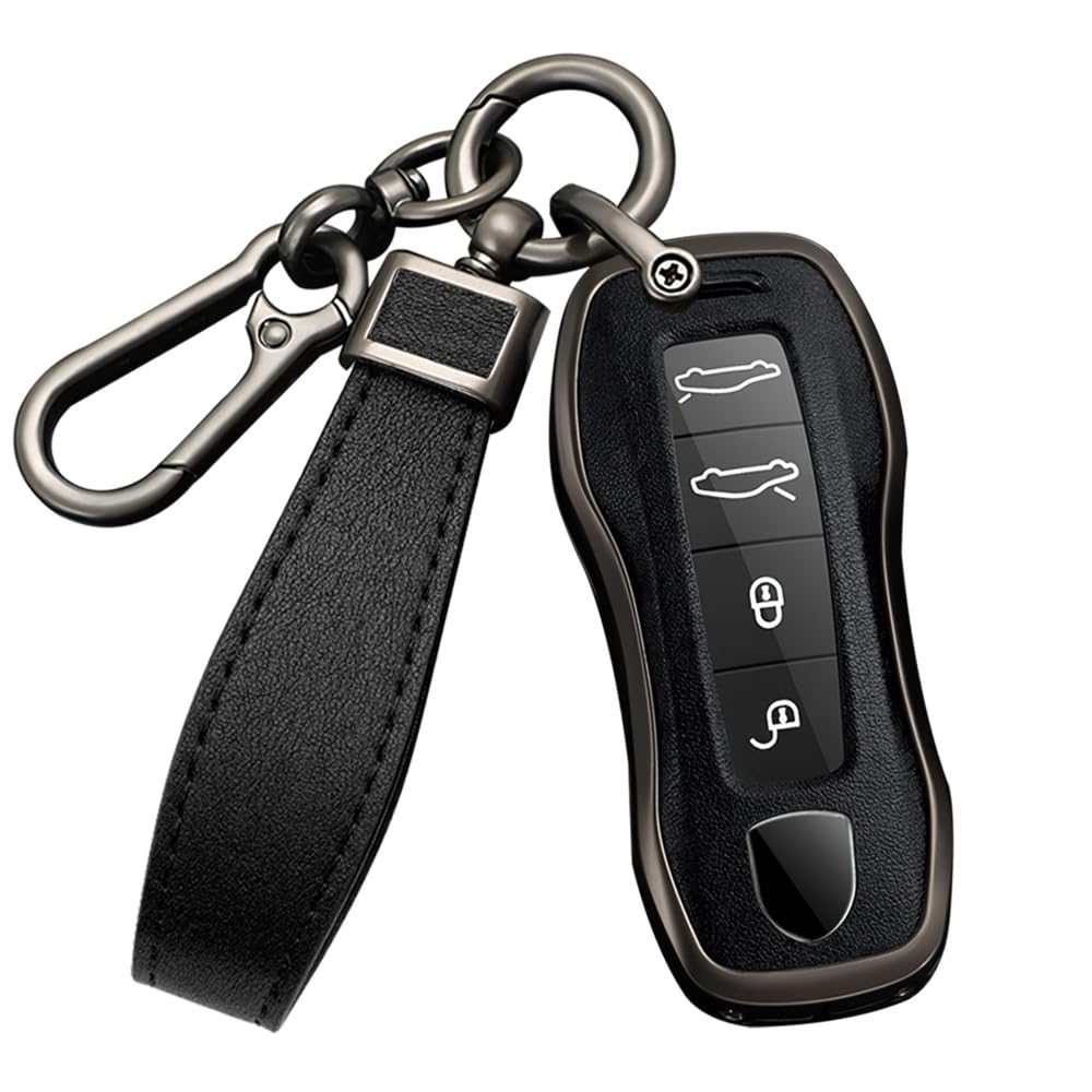 HIBEYO Keyless Car Key Case Fits Porsche Protective Key Case Cover for Porsche 911 971 9YA Maca Taycan Boxster Panamera Remote Control with Key Hook Black
