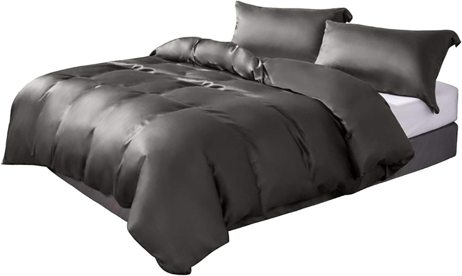 Whitney Home Textile Hotel Quality Silky Soft 100% Bamboo-Derived Rayon Duvet Cover Set 2 Pieces (1 Duvet Cover, 1 Pillow Shams) Breathable Comforter Case Quilt Cover, Bedding Silver Twin