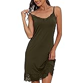 Pafnny Slip for Women Under Dress Satin Silky Sleepwear Sexy Lace Trim V Neck Tank Nightgown Cooling Feel