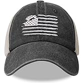 HHNLB American Flag Car Trucker Hat, Adjustable Embroidered USA Patriotic Mesh Snapback Baseball Cap